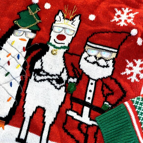 Planet Gold Ugly Christmas Sweater  #FAM Bells Sequins Chain- Size Small - Picture 8 of 8